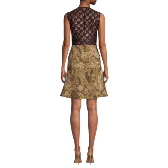 ETRO Jasper Gold Textured A-Line Dress US 6 IT 42 Sleeveless Paisley High Neck - Picture 4 of 9
